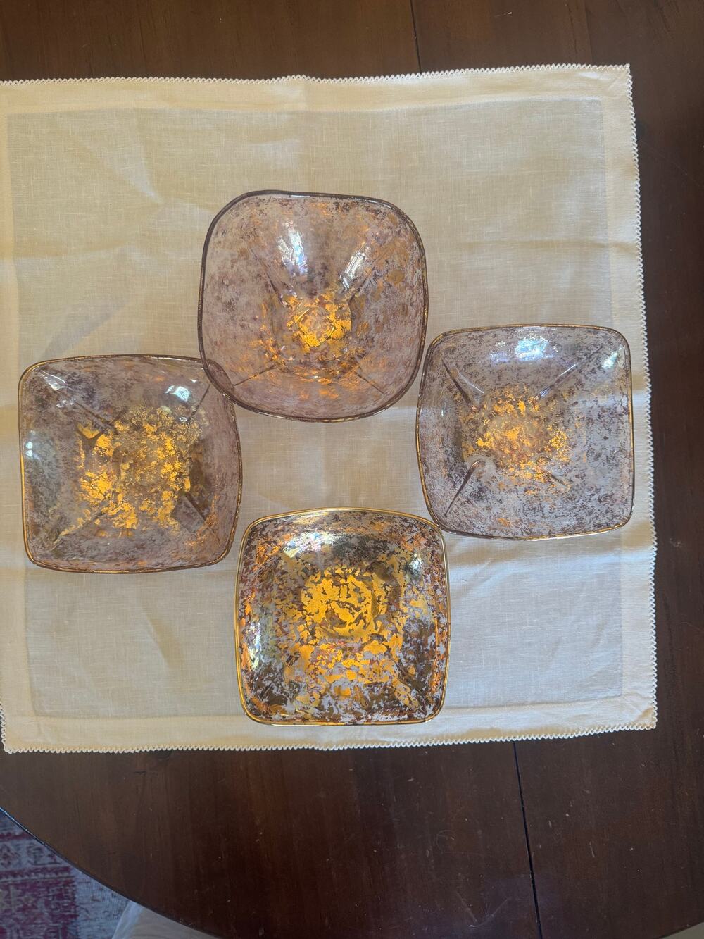 Vintage Reverse Painted Gold Glass Bowls Set of 4 - Hollywood Regency Glam